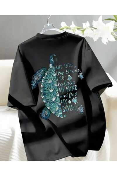 Panda Baskı Tekstil Turtle Printed Special Design Oversize Tshirt