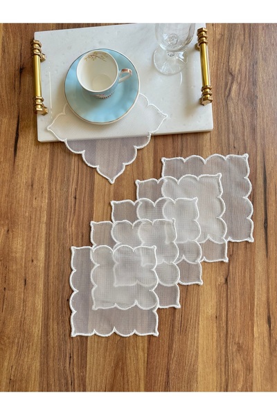 NURHAN HOME COLLECTION Σετ 6 τεμαχίων κεντημένων κοκτέιλ χαρτοπετσετών με θόλ...