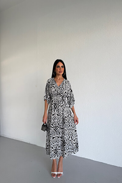 LİLA İSTANBUL Double-Breasted Collar Ethnic Patterned Summer Dress