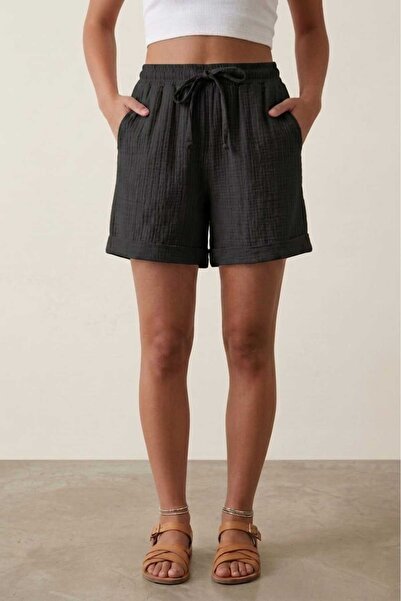 madam trend Black Women's 100% Cotton Muslin Fabric Shorts with Elastic Waist...