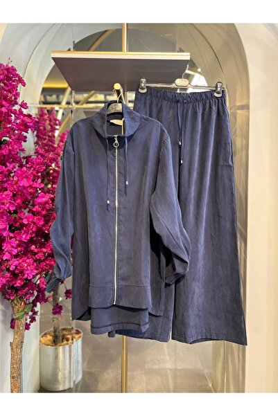 SERAP ESER EXCLUSIVE Style Elan - Navy Blue Suit with Zipper Details