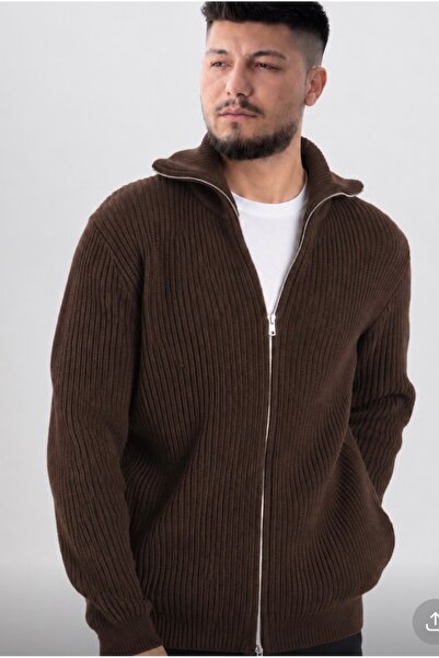 LUSHİGO Men's Regular Fit Normal Cut Zippered Thessaloniki Knitted Cardigan