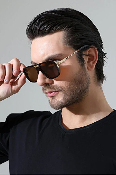Violon Men's Brown Gold Detailed Frame Brown Glass Sunglasses