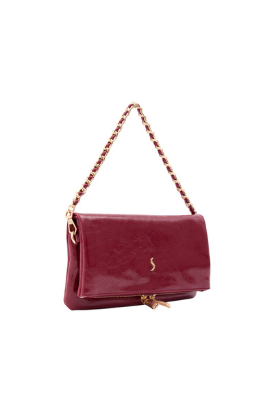 Santini Collection Women's Bag Crossbody Bag Shoulder Bag Double Chain Strap Clutch Handbag –Burgundy Lior Fold