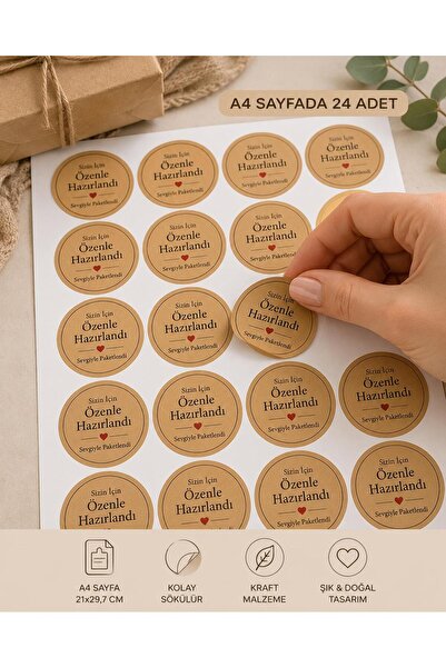 naturevo Kraft Sticker 120 Adet 4 CM Yuvarlak Etiket Hediye Paketi Etiketi Bu...