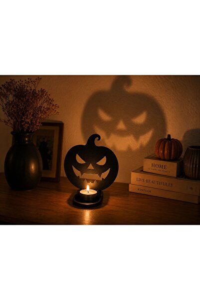 ArliaDesign Halloween Ahşap Mumluk Seti / Hayalet, Balkabağı ve Yarasa Dekoratif tealight Mumluk 13x 15 CM 3 MM Siyah MDF