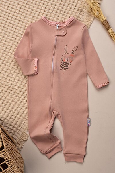 Mielco Baby Store 100% Cotton Baby Girl 3-Piece Jumpsuit Set Without Booties, Rabbit Patterned