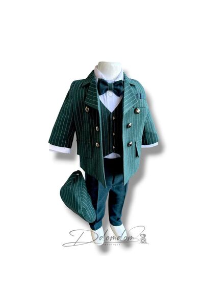 Domdom Boutique Costum Luca cu dungi, nasturi bombați și accesorii , culoare ...