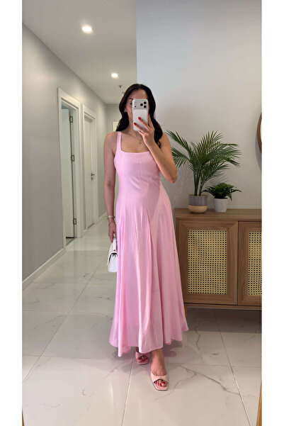 BİRCANÇİL Otilla Pembe Askılı Astarlı Elbise