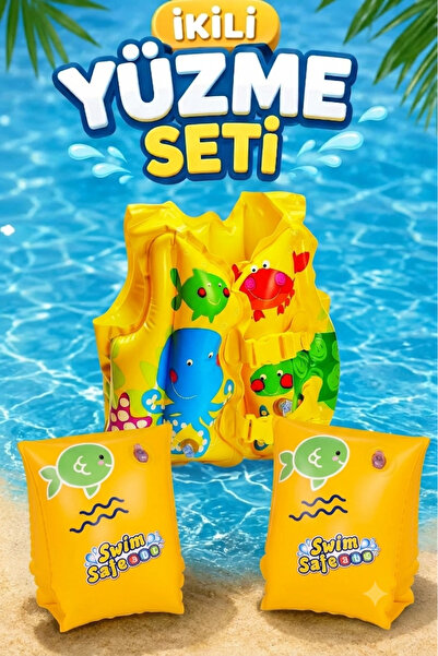 Yeşil Oyuncak 3-6 Yaş Yüzme Yardımcısı Set Can Yeleği + Yüzme Kolluk Yüzme Se...