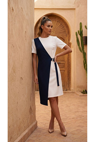Ded COLLECTION Rochie modală pentru femei, cu mânecă scurtă, cu blocuri de cu...