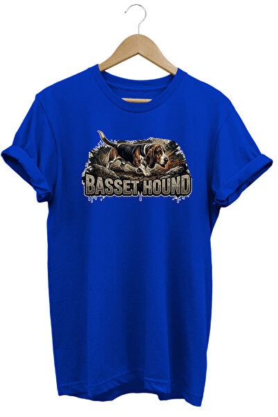 WİDİ Unisex Basset Hound Printed T-Shirt - Hunter Dogs Series Crew Neck Cotto...