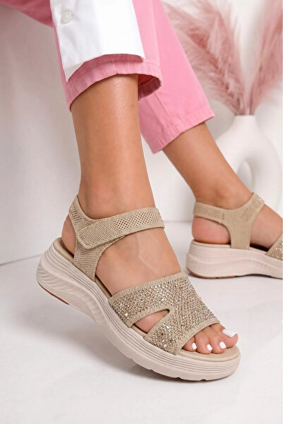 Zaira Women's beige textile platform Sandals Samara #25408 - 41