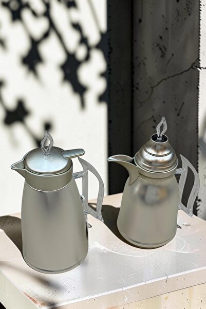 WAHJ ALMASAH Tramisu Tea and Coffee Set Steel Matte Silver and Marble Handle ...