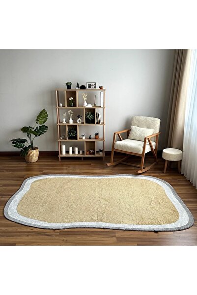 TÜRKERİ Çift Taraflı Vizon Krem Gri Amorf Modern Salon Halısı Yıkanabilir Dek...