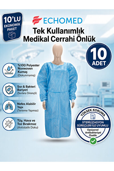 ECHOMED 10'lu Paket Tek Kullanımlık Medikal Cerrahi Önlük