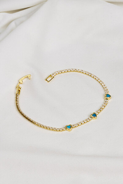 Süspüs Accessories Gold Color Waterway Bracelet with Three Mini Heart Figures