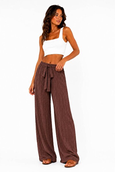 HİRA LİFE FASHİON Women's Fabric Embossed Detailed Loose-Fitting Trousers wit...