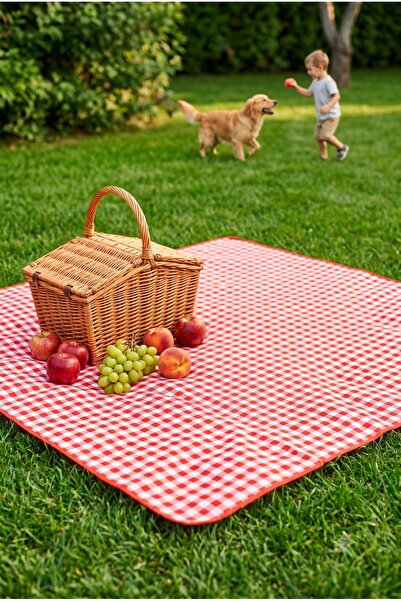 Handyol Piknik örtüsü Kareli Piknik Örtüsü 140x140 cm Hafif Katlanabilir Kamp...