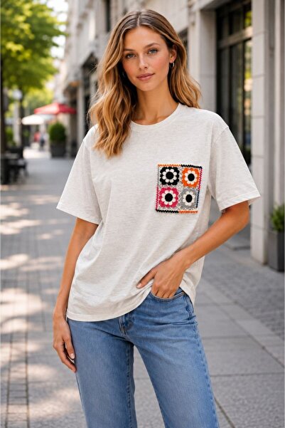 Maison La Femme Γυναικείο μπλουζάκι oversized με μοτίβο λουλουδιών Δαντέλα Με...
