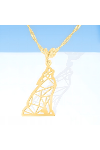 Larezo 925 Silver Necklace with Gold Plated, Origami Dog or Wolf Pendant, Ide...