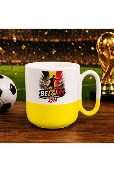 Bk Gift كأس مبهجة باللون الأصفر بتصميم كأس العالم 2026 بتصميم مشجعي بلجيكا