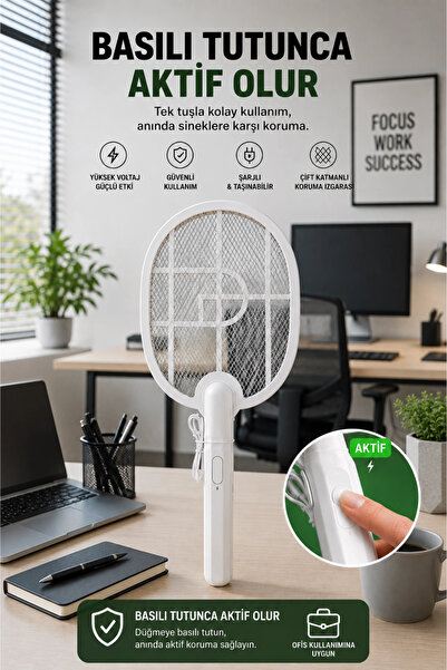 Blackbird Game Center Glr USB-016 Beyaz Şarj Edilebilir Sinek Raketi Type-C Girişli Sivrisinek ve Sinek Öldürücü Raket