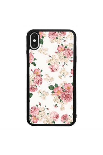Other Apple iPhone Xs Max Pink Flowers 2 Black Glossy Θήκη