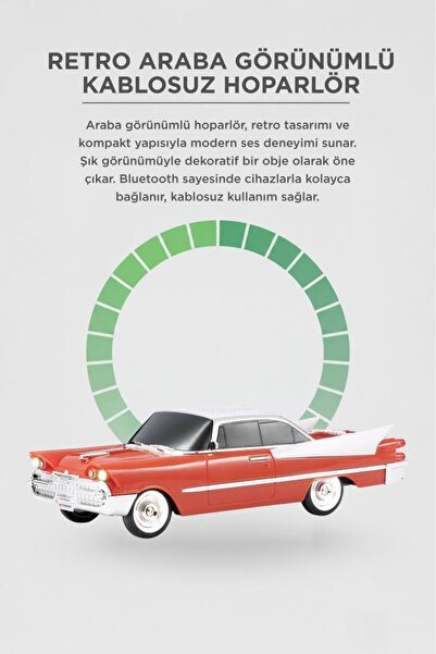 Torima Bluetooth Hoparlör Retro Klasik Araba Tasarımlı TWS 10W FM USB Speaker D86 Turuncu