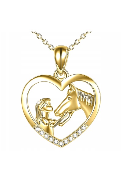Larezo 925 Silver Necklace, Little Girl Heart Pendant With Horse And White Zi...
