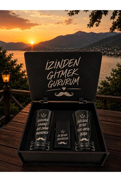 FH STLY Babalar Günü Özel Kişiye Özel Rakı Bardağı ve Çakmak Hediye Seti