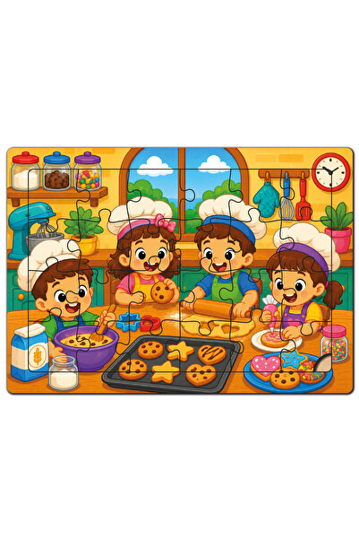 minİQ toys Mutfakta Bir Gün Ahşap Puzzle (24 Parça)