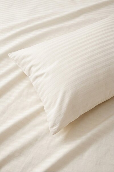 linessia home Double Premium Hotel Cotton Satin Striped Duvet Cover Set Ecru