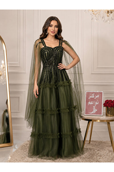 NAWAEIM Luxury Olive Green Evening Dress