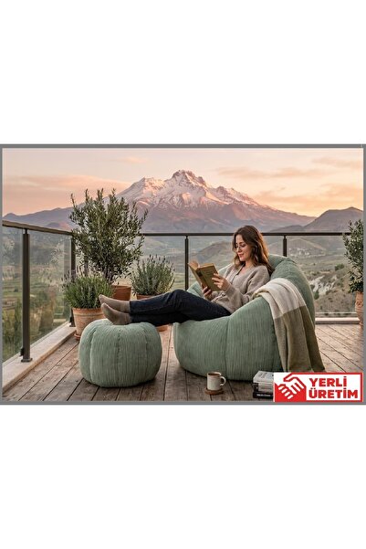 HEREV PUF/ TEKLİ PUF BERJER / BABA KOLTUĞU / PAPATYA MODELLİ KADİFE KUMAŞLI P...