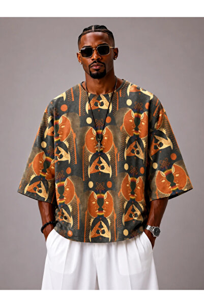 FıttingRoom Oversize Cotton Linen Patterned Tshirt