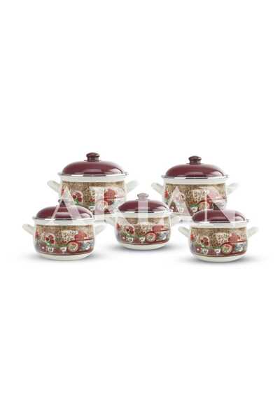 Arian Set 5 oale emailate cu capac Arian, capacitate 2L, 2.8L, 3.8L, 4.8L, 6....