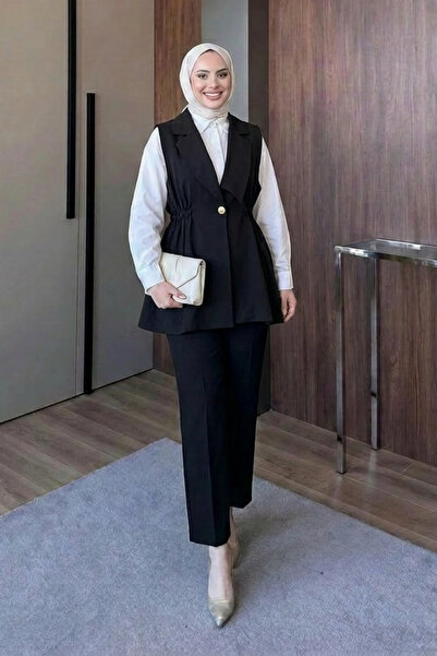 Asya Karen طقم بنطلون وسترة بياقة مزدوجة الصدر