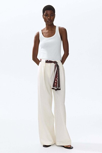 H&M Linen-blend scarf-detail trousers