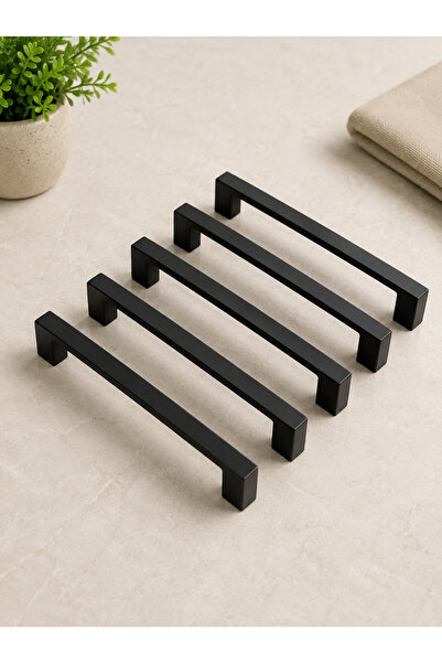 Mas Kulp Modern Mat Siyah Köprü Mobilya Kulp 5'li Set - Mutfak Dolap Ve Çekme...