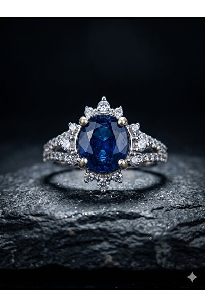 SH Women's silver ring with blue sapphire stone