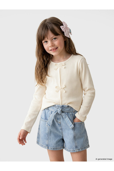 LC Waikiki Peak New Season Crew Neck Bow Detail Girls' T-Shirt