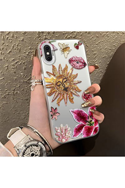 PATTERNOVA iPhone X/XS Uyumlu Yüksek Kalite Retro Güneş Ay Desenli Kılıf