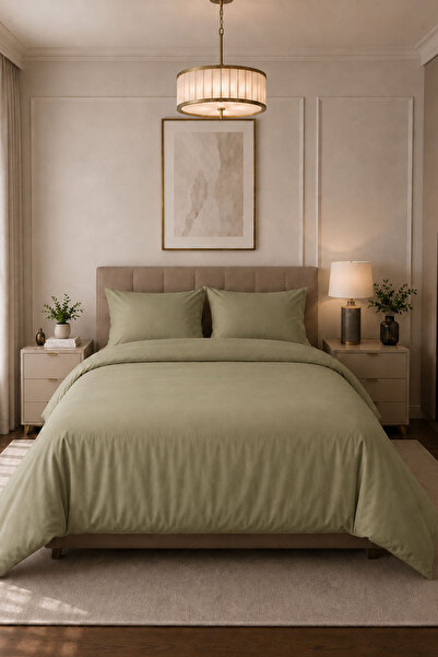 Nazik Home Melodi Plain Cotton Satin Double 4 Piece Duvet Cover Set
