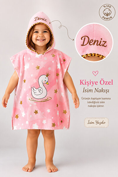 minilee children's happiness Kuğu Prensesi - İsimli Çocuk Kapşonlu Panço Havl...