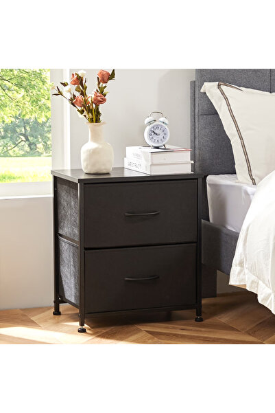 HayaBazaar 2 Drawer Night Stand,Nightstand with Metal Frame and Wood Top(Black)