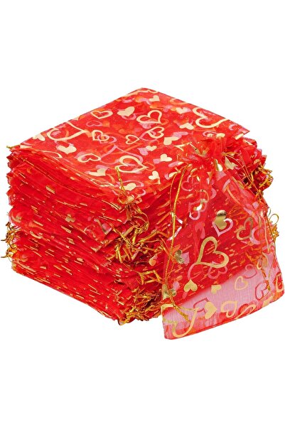 GENERAL 100 Pcs Heart Printed Organza Bags for Gifts, Jewelry, Candy for Wedd...