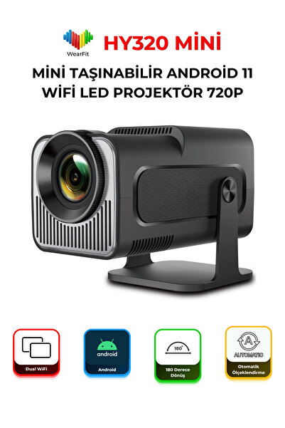 wearfit HY320 Mini Taşınabilir Android 11 WiFi LED Projektör 720P HD Ev ve Of...