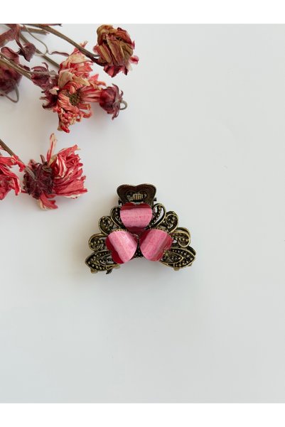 BURÇİN AKSESUAR Women's Metal Latch Buckle Vintage Heart Medium Size Hair Clip