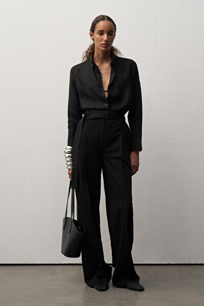 Mathilda Store Kadın Siyah Private Edition Kemerli Palazzo Pantolon